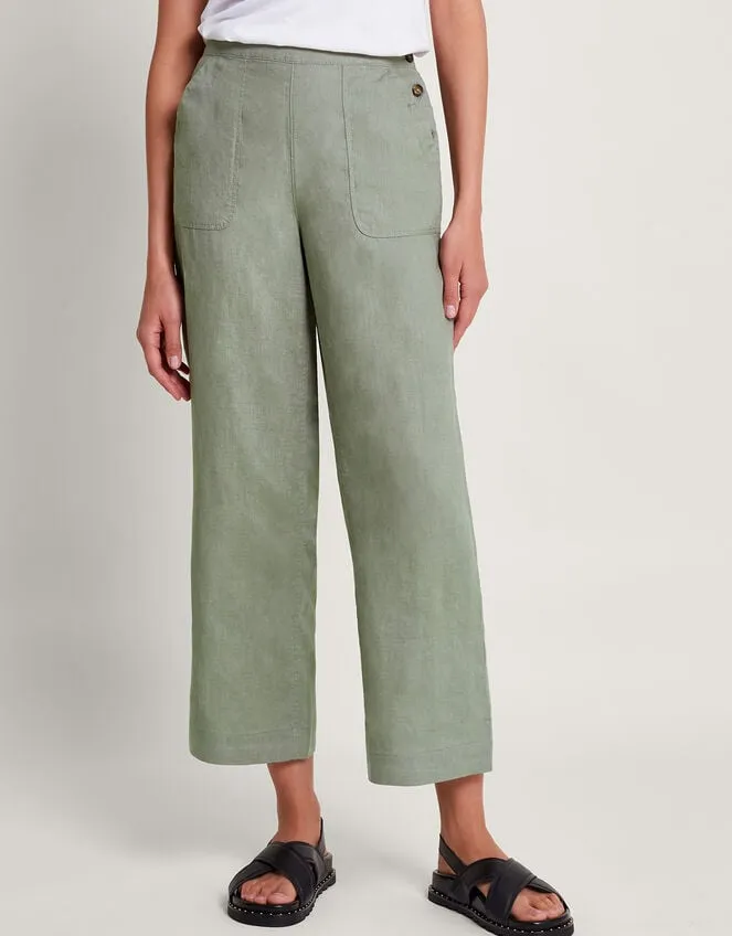 Women Parker Linen Crop Trousers Green Monsoon Casualwear