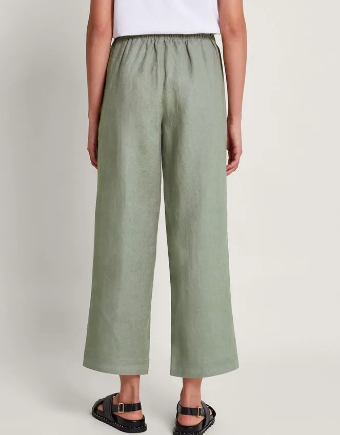 Women Parker Linen Crop Trousers Green Monsoon Casualwear