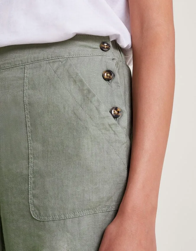 Women Parker Linen Crop Trousers Green Monsoon Casualwear