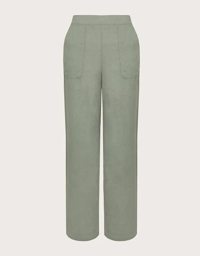 Women Parker Linen Crop Trousers Green Monsoon Casualwear