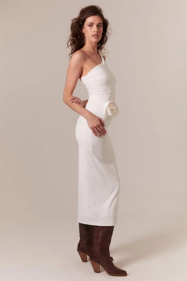 Women Party Dresses Bardot Lilita Ruched Midi Dress In Orchid White Orchid White Women Party Dresses Bardot Lilita Ruched Midi Dress In Orchid White Orchid White