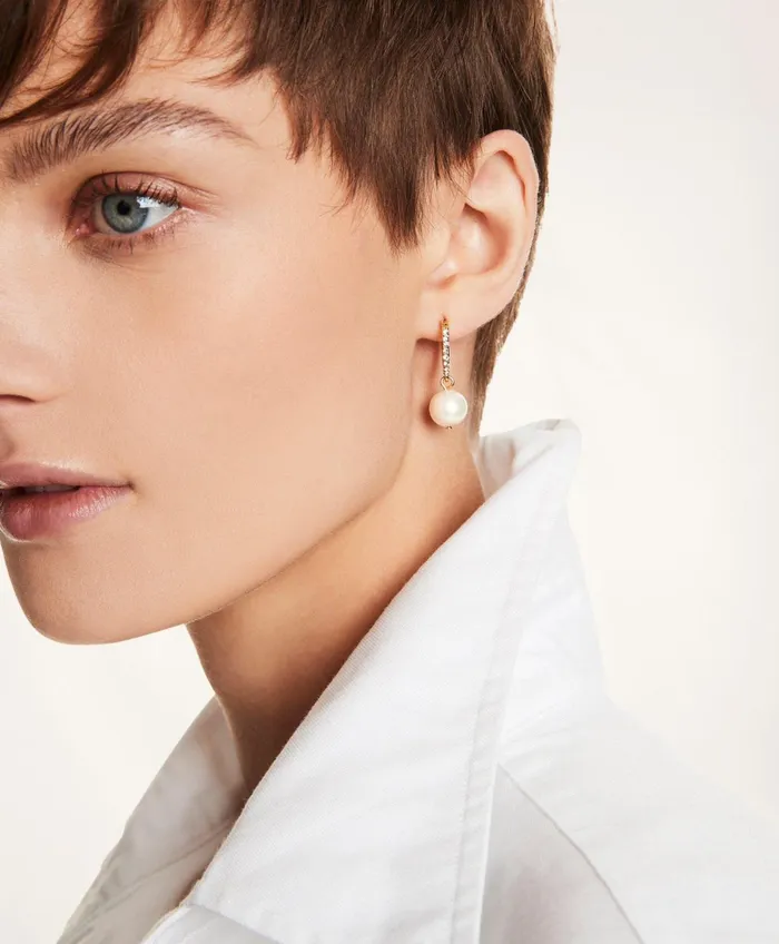 Women Pearl Hoop Earrings White Brooks Brothers Jewelry