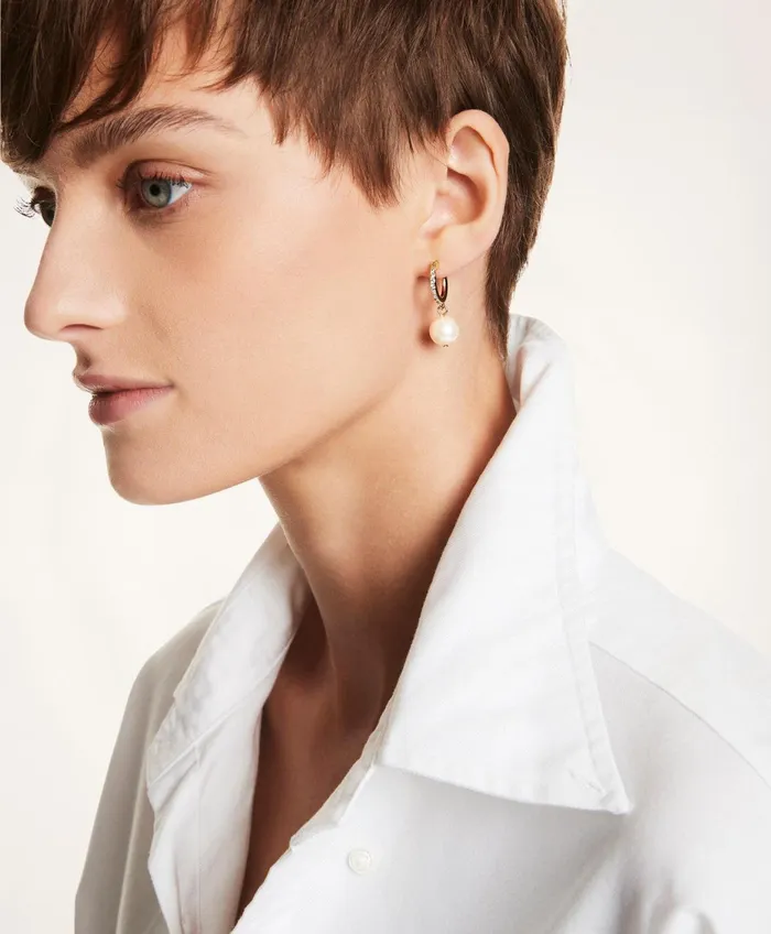 Women Pearl Hoop Earrings White Brooks Brothers Jewelry