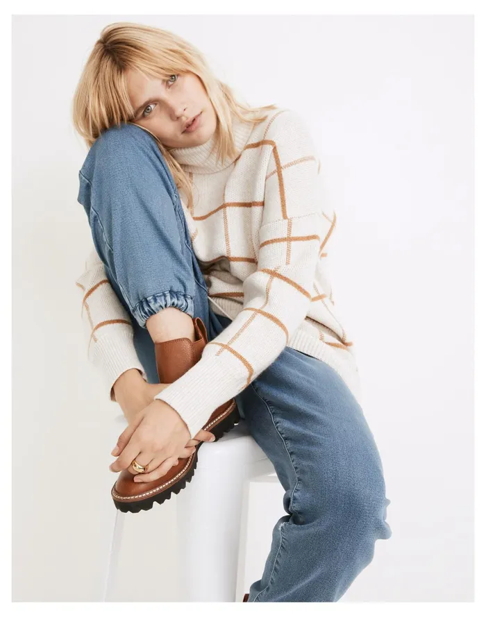 Women Pearldale Turtleneck Sweater In Windowpane Heather Oak Madewell Sweaters