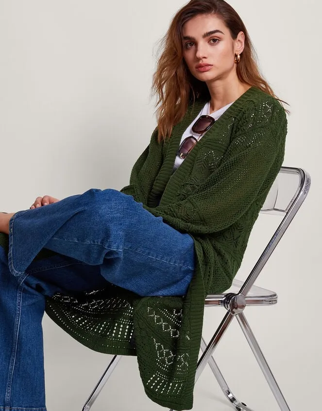 Women Phea Pointelle Cardigan Green Monsoon Cardigans