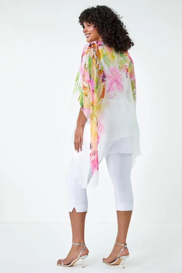 Women Pink Curve Floral Sparkle Hanky Hem Top Roman Tops