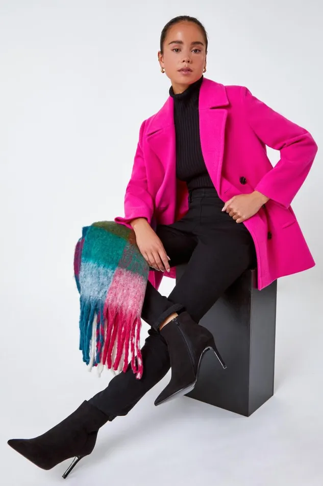 Women Pink Petite Double Breasted Smart Coat Roman Jackets