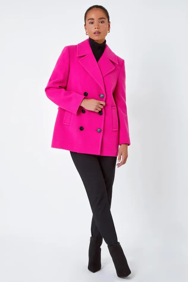 Women Pink Petite Double Breasted Smart Coat Roman Jackets