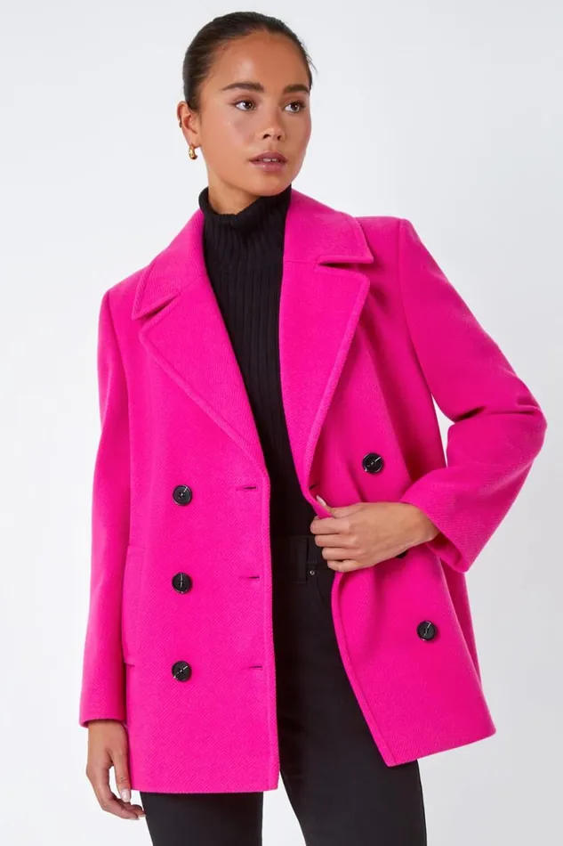 Women Pink Petite Double Breasted Smart Coat Roman Jackets