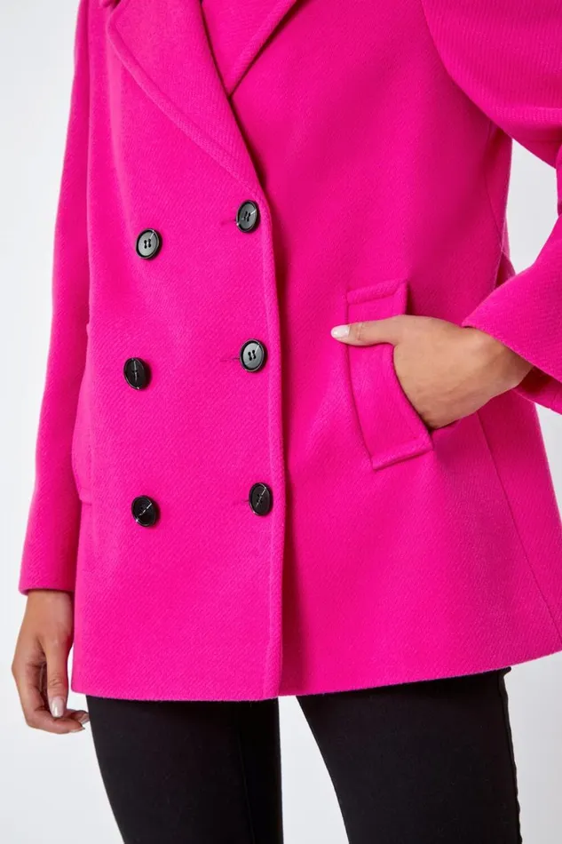 Women Pink Petite Double Breasted Smart Coat Roman Jackets