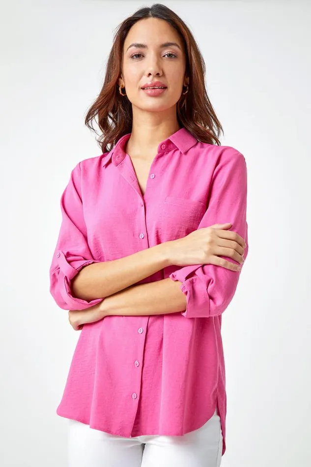 Women Pink Relaxed Longline Shirt Roman Tops