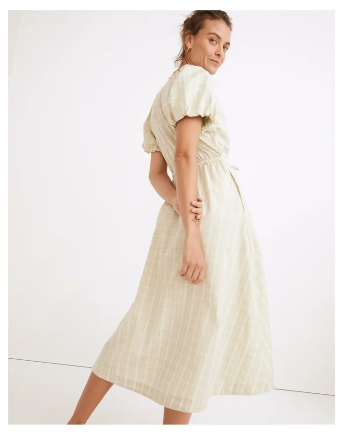 Women Plaid Tie Waist Midi Dress Faded Seagrass Madewell Dresses Women Plaid Tie Waist Midi Dress Faded Seagrass Madewell Dresses