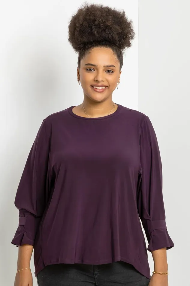 Women Plum Curve Cuff Detail Oversized Top Roman Tops