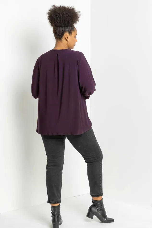 Women Plum Curve Cuff Detail Oversized Top Roman Tops