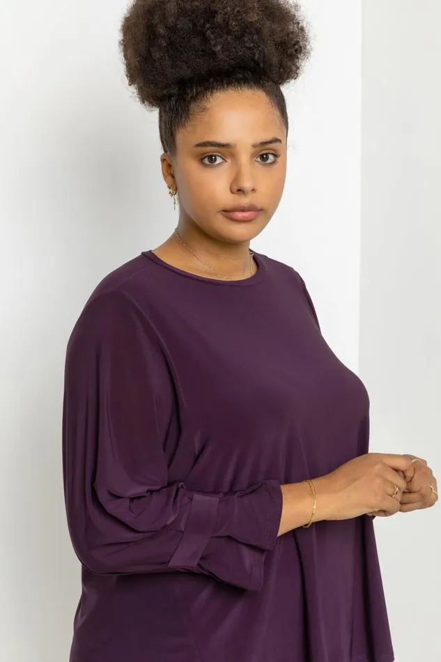 Women Plum Curve Cuff Detail Oversized Top Roman Tops