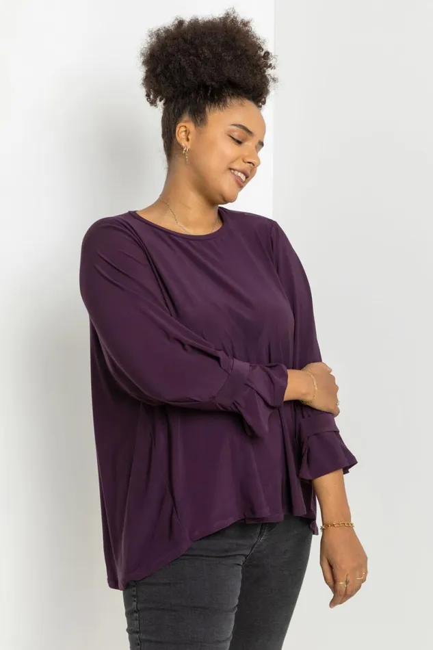 Women Plum Curve Cuff Detail Oversized Top Roman Tops