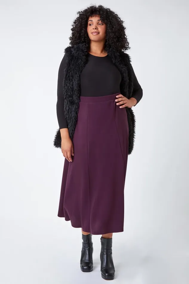 Women Plum Curve Elastic Waist Flared Midi A Line Skirt Roman Dresses