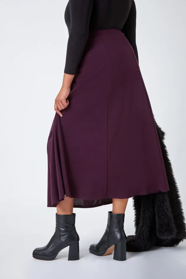 Women Plum Curve Elastic Waist Flared Midi A Line Skirt Roman Dresses