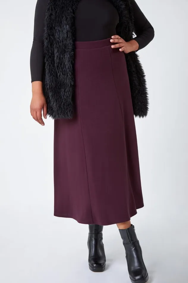 Women Plum Curve Elastic Waist Flared Midi A Line Skirt Roman Dresses