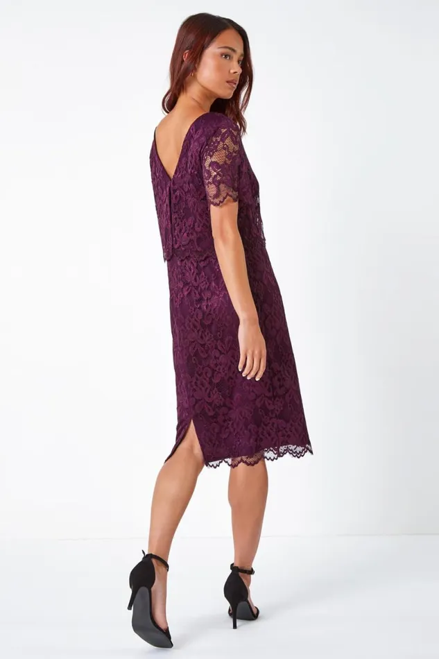 Women Plum Petite Lace Overlay Stretch Dress Roman Dresses