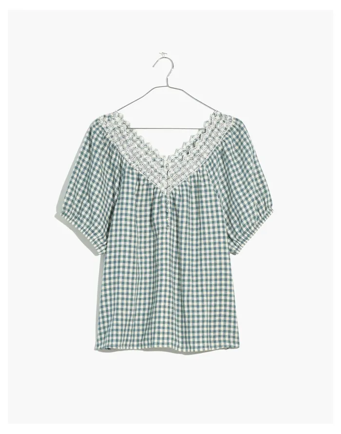 Women Plus Embroidered Linen Blend Swing Top In Gingham Check Faded Shale Madewell Tops and Shirts Women Plus Embroidered Linen Blend Swing Top In Gingham Check Faded Shale Madewell Tops and Shirts