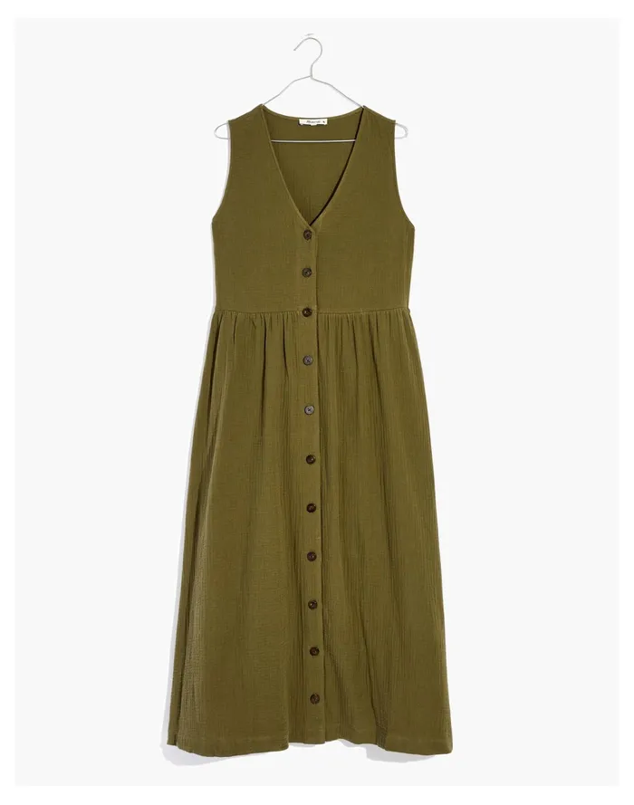 Women Plus Lightspun Button Front Tank Midi Dress Kale Madewell Dresses