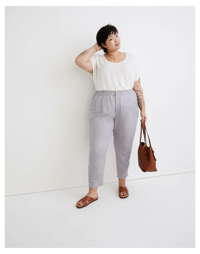Women Plus Linen Blend Pull On Tapered Pants Faded Lavender Madewell Pants