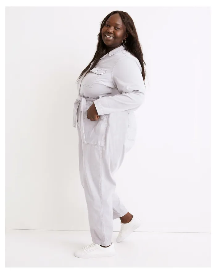 Women Plus Long Sleeve Tie Waist Fatigue Jumpsuit Faded Lavender Madewell Jumpsuits and Overalls Women Plus Long Sleeve Tie Waist Fatigue Jumpsuit Faded Lavender Madewell Jumpsuits and Overalls