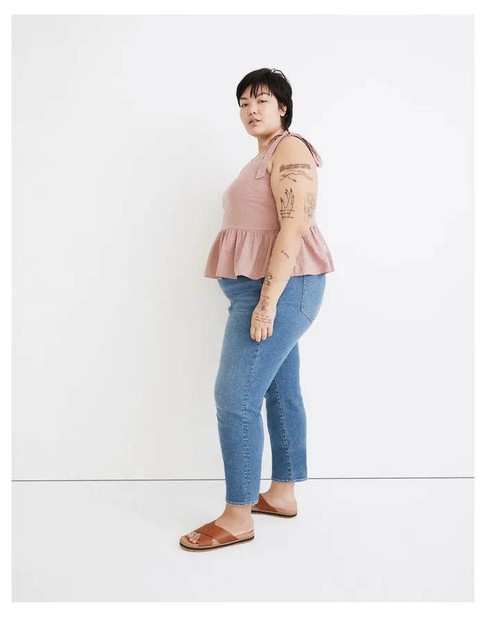Women Plus Rosalie Tie Strap Top In Textured Gingham Faded Mauve Madewell Tops and Shirts