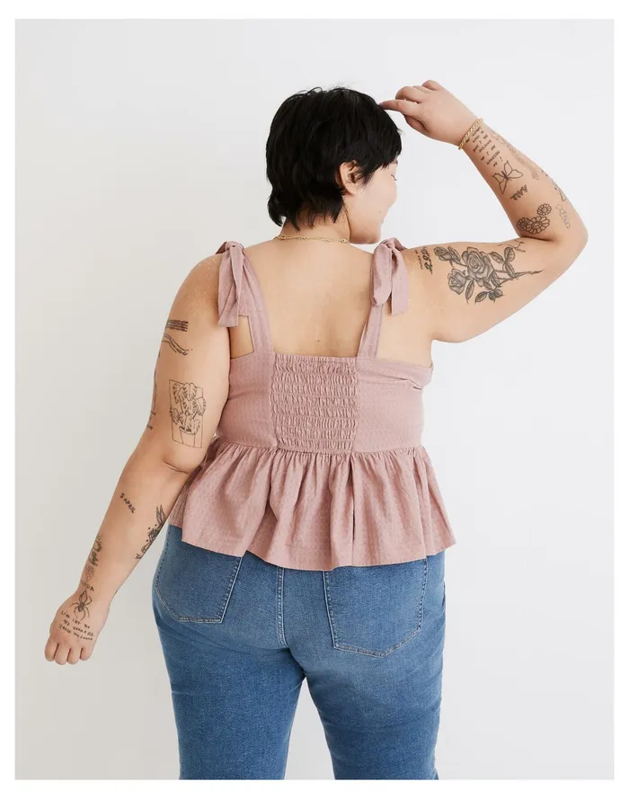 Women Plus Rosalie Tie Strap Top In Textured Gingham Faded Mauve Madewell Tops and Shirts