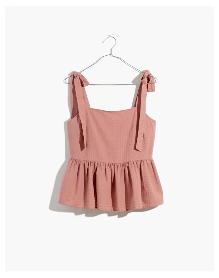 Women Plus Rosalie Tie Strap Top In Textured Gingham Faded Mauve Madewell Tops and Shirts
