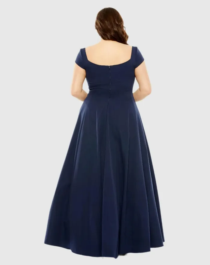 Women Plus Size Dresses Mac Duggal Cap Sleeve Square Neck Dress Midnight