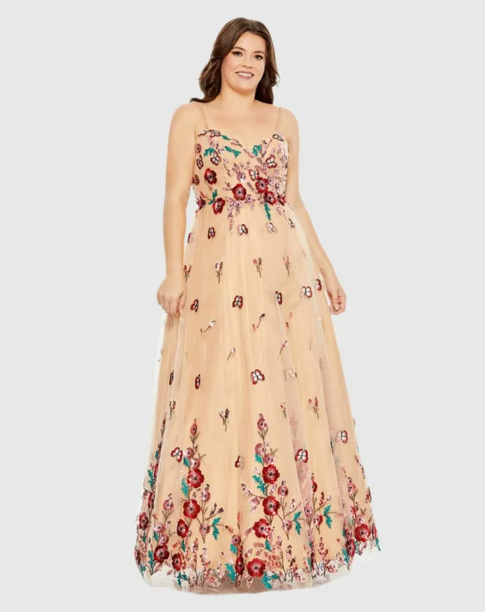 Women Plus Size Dresses Mac Duggal Embellished Butterfly Sleeveless Lace Up Gown Nude Multi Women Plus Size Dresses Mac Duggal Embellished Butterfly Sleeveless Lace Up Gown Nude Multi