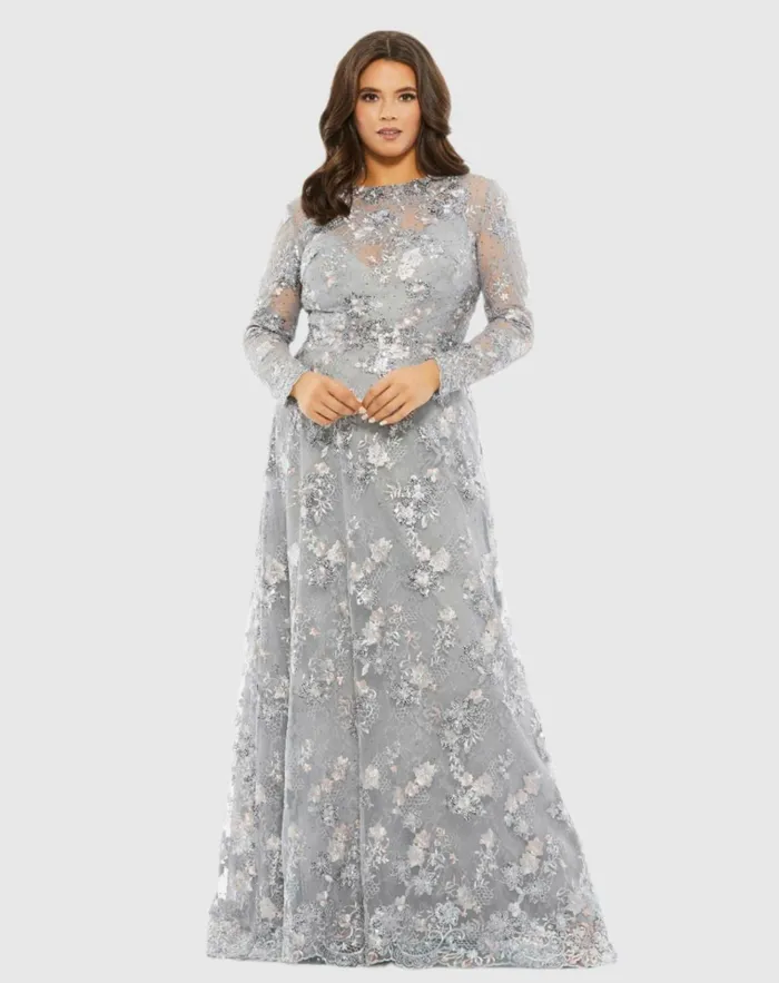 Women Plus Size Dresses Mac Duggal Embellished Illusion Long Sleeve A Line Gown Plus 8211 FINAL SALE Platinum Women Plus Size Dresses Mac Duggal Embellished Illusion Long Sleeve A Line Gown Plus 8211 FINAL SALE Platinum