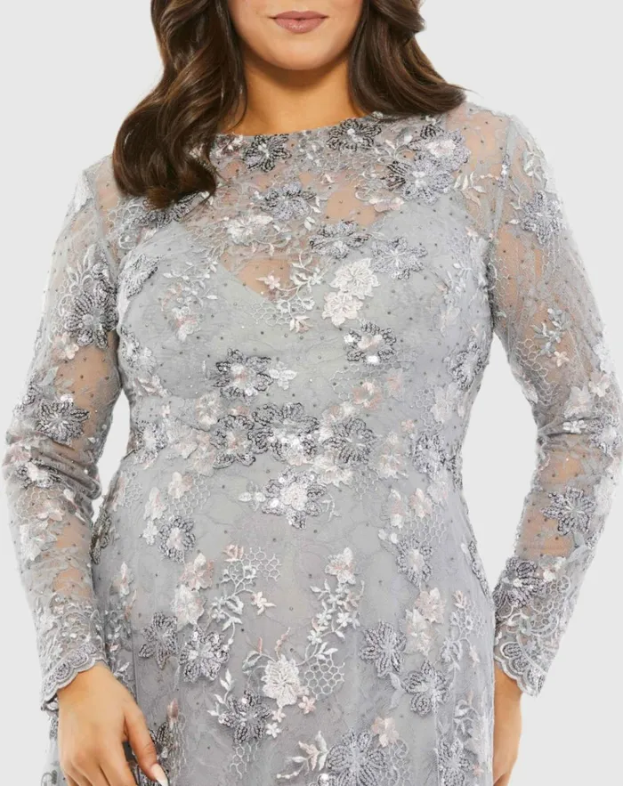 Women Plus Size Dresses Mac Duggal Embellished Illusion Long Sleeve A Line Gown Plus 8211 FINAL SALE Platinum Women Plus Size Dresses Mac Duggal Embellished Illusion Long Sleeve A Line Gown Plus 8211 FINAL SALE Platinum