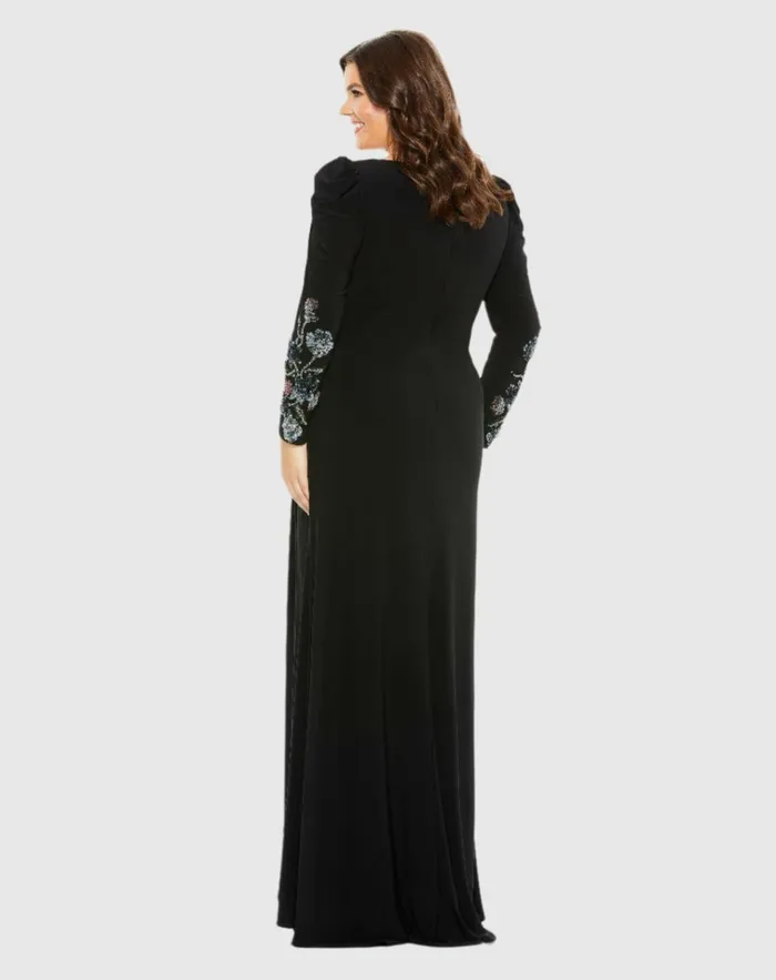 Women Plus Size Dresses Mac Duggal Embellished Long Sleeve Faux Wrap Gown Plus Black Women Plus Size Dresses Mac Duggal Embellished Long Sleeve Faux Wrap Gown Plus Black