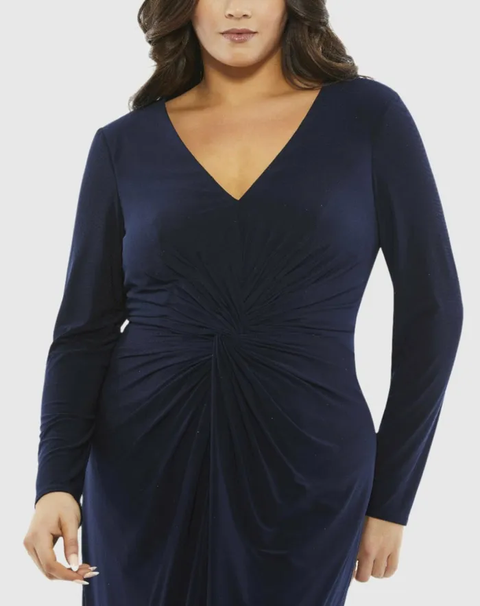 Women Plus Size Dresses Mac Duggal Front Twist Long Sleeve VNeck Gown Plus Midnight Women Plus Size Dresses Mac Duggal Front Twist Long Sleeve VNeck Gown Plus Midnight