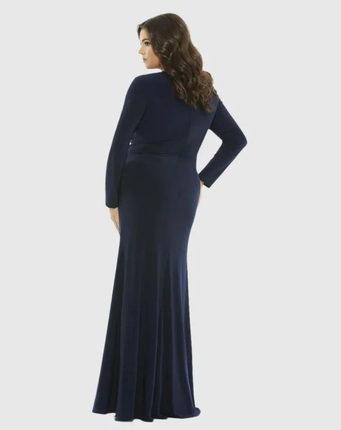 Women Plus Size Dresses Mac Duggal Front Twist Long Sleeve VNeck Gown Plus Midnight Women Plus Size Dresses Mac Duggal Front Twist Long Sleeve VNeck Gown Plus Midnight