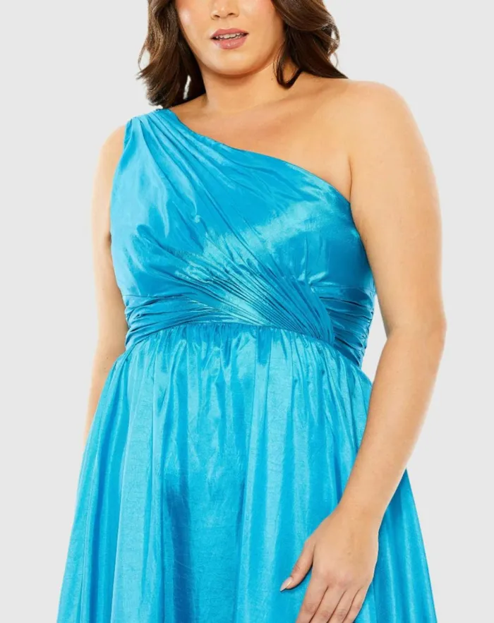 Women Plus Size Dresses Mac Duggal One Shoulder Asymmetrical Ruffle Hem Gown Turquoise Women Plus Size Dresses Mac Duggal One Shoulder Asymmetrical Ruffle Hem Gown Turquoise