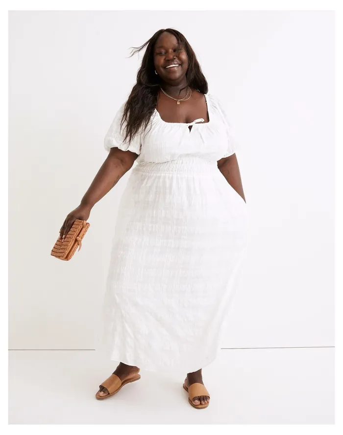 Women Plus Sophia Midi Dress In Seersucker Check Lighthouse Madewell Dresses