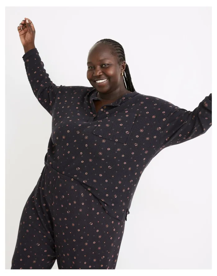 Women Plus Waffle Knit Henley Pajama Top In Bandana Floral Night Vision Madewell Pajamas Women Plus Waffle Knit Henley Pajama Top In Bandana Floral Night Vision Madewell Pajamas