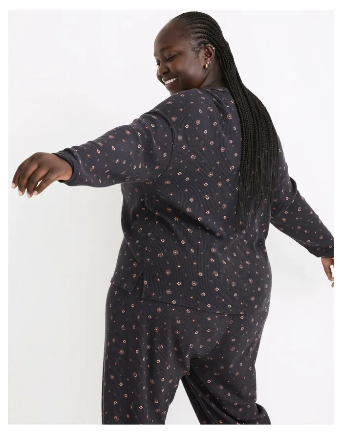 Women Plus Waffle Knit Henley Pajama Top In Bandana Floral Night Vision Madewell Pajamas Women Plus Waffle Knit Henley Pajama Top In Bandana Floral Night Vision Madewell Pajamas