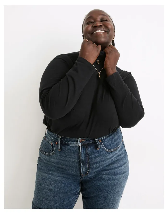 Women Plus Whisper Cotton Turtleneck In Herrick Stripe True Black Madewell Tees