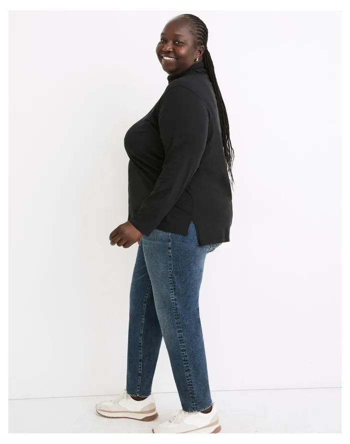 Women Plus Whisper Cotton Turtleneck In Herrick Stripe True Black Madewell Tees Women Plus Whisper Cotton Turtleneck In Herrick Stripe True Black Madewell Tees