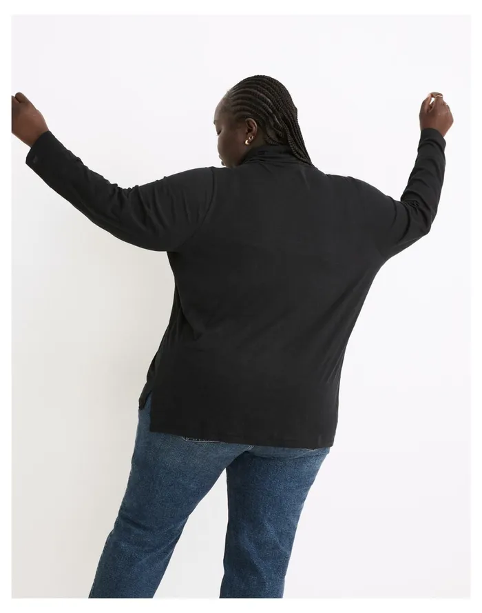Women Plus Whisper Cotton Turtleneck In Herrick Stripe True Black Madewell Tees Women Plus Whisper Cotton Turtleneck In Herrick Stripe True Black Madewell Tees