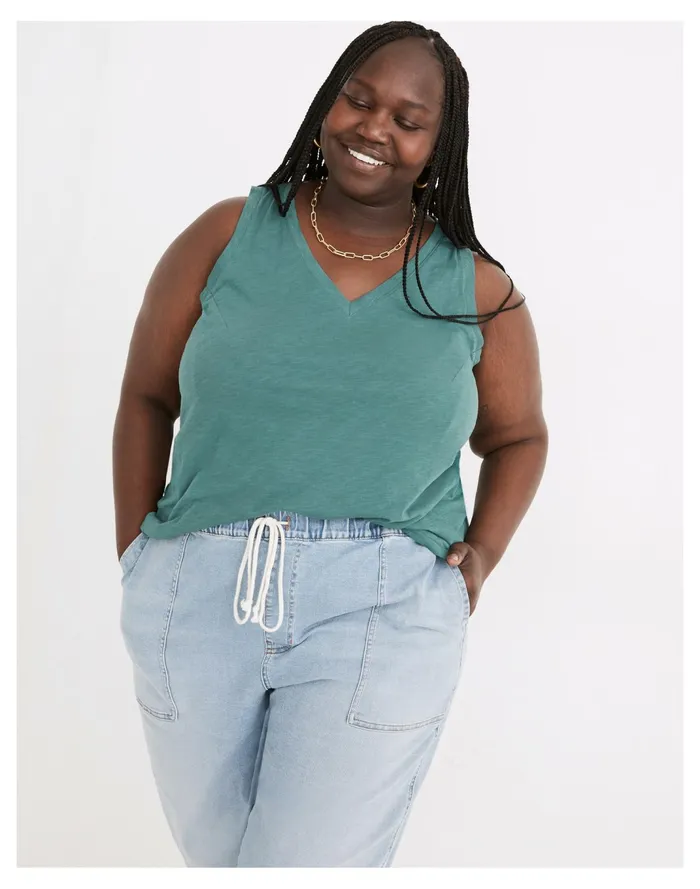 Women Plus Whisper Cotton V Neck Tank Shaded Evergreen Madewell Tees