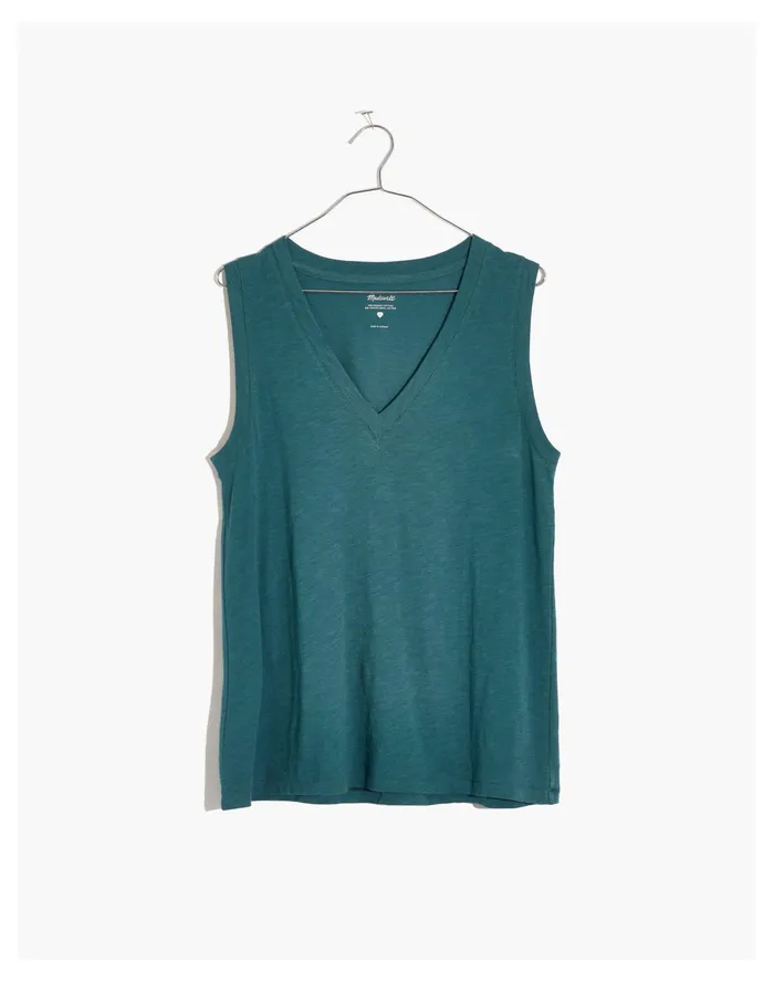 Women Plus Whisper Cotton V Neck Tank Shaded Evergreen Madewell Tees Women Plus Whisper Cotton V Neck Tank Shaded Evergreen Madewell Tees