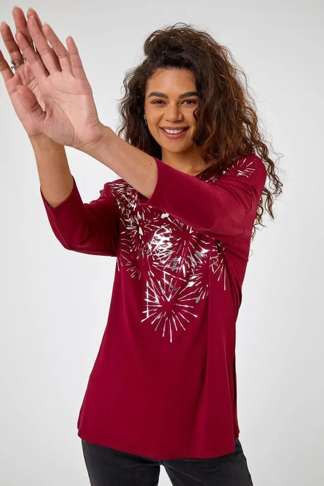 Women Port Metallic Firework Stretch Top Roman Tops