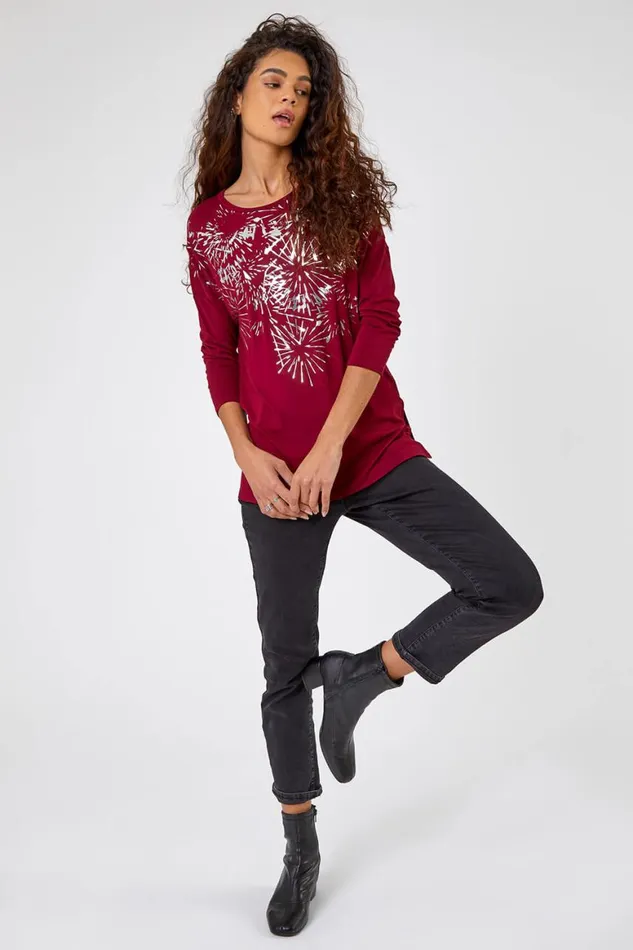 Women Port Metallic Firework Stretch Top Roman Tops