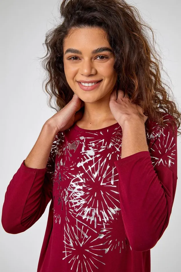 Women Port Metallic Firework Stretch Top Roman Tops